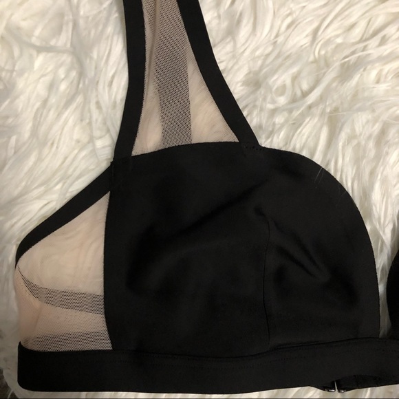Victoria’s Secret Large Unlined Plunge Bra Black Satin with Nude Mesh Wi… - Picture 3 of 9